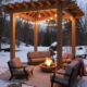 Pergola en hiver avec feu de camp allumé